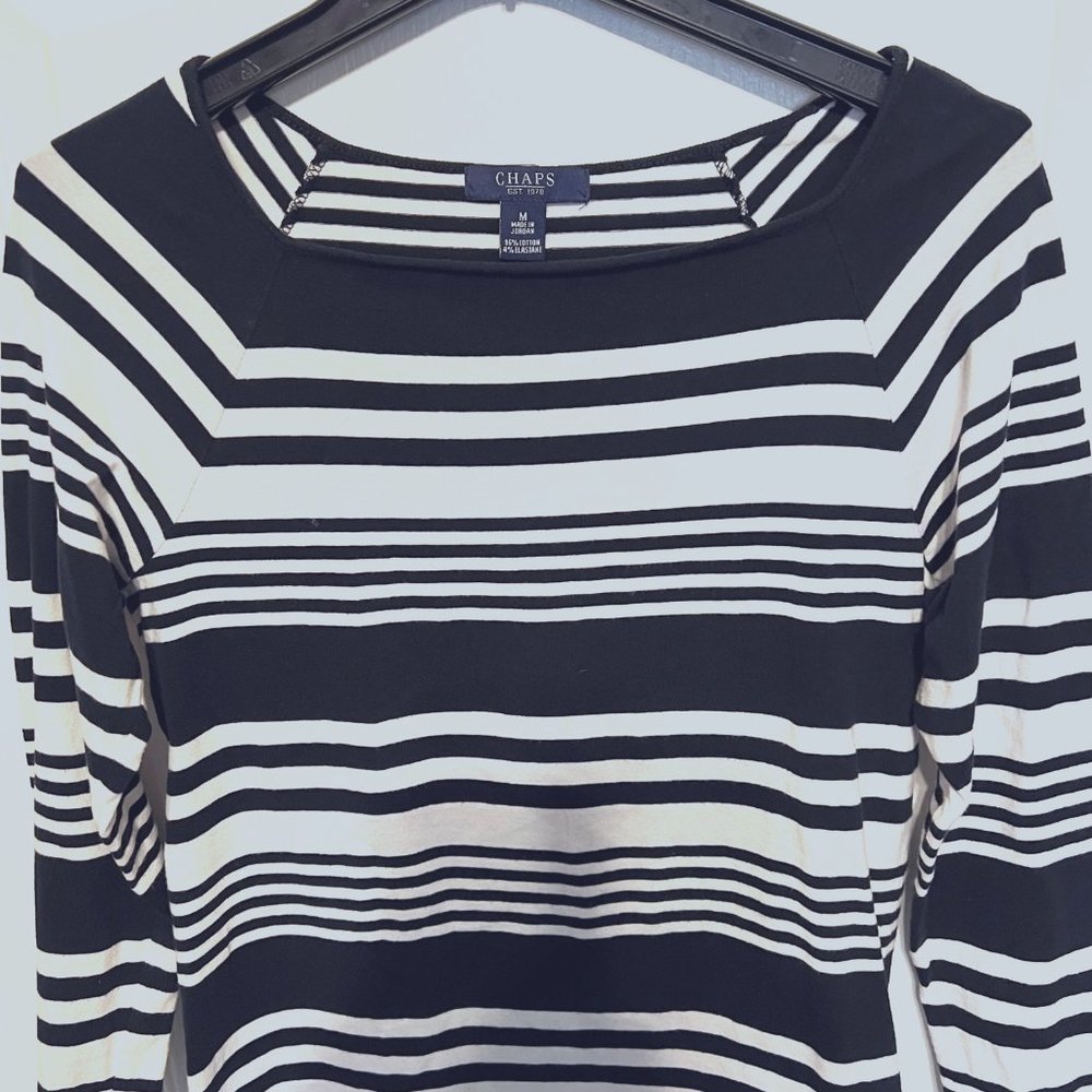 Chaps-Medium-Black & White Strips-Stretch-Casual-Classy-travel-vacation - Picture 4 of 8